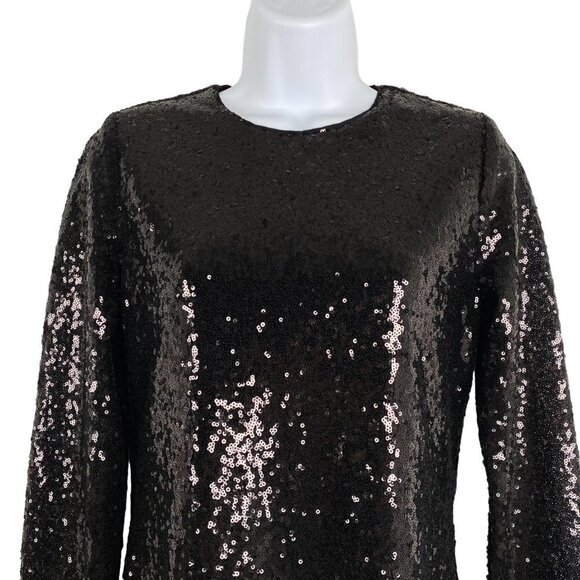 Reformation Odeon Sequin Mini Dress Black Long Sleeve Keyhole Back Women's Small - Picture 3 of 8